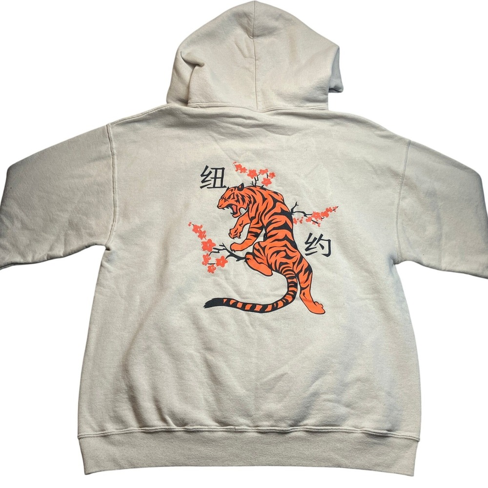 Artist Union Hoodie Mens Large Japanese Tiger Cherry Blossom Pull Over AOP